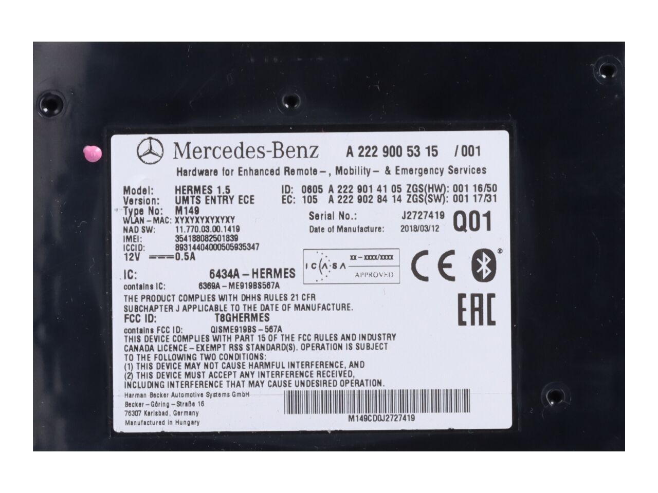 Steuergerät Notfall GSM MERCEDES-BENZ C-Klasse T-Modell (S205) C 220 BLUETEC  125 kW  170 PS (09.2014-05.2018)