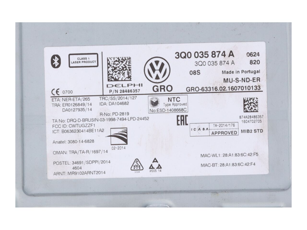 Headunit (Multimedia) VW Golf Sportsvan (AM) 1.4 TSI  92 kW  125 PS (04.2014-> )