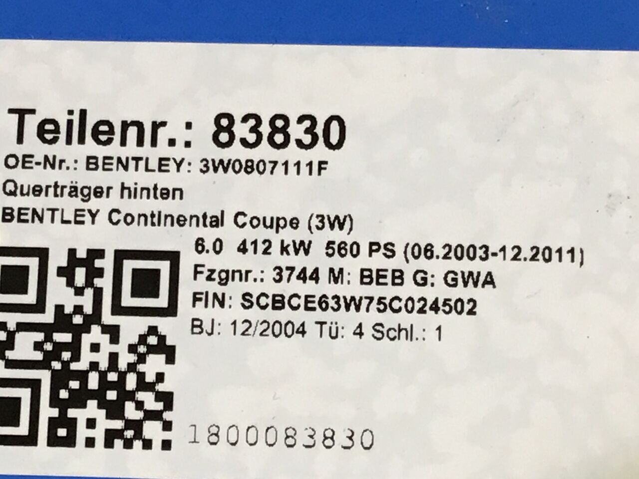 Querträger hinten BENTLEY Continental Coupe (3W) 6.0  412 kW  560 PS (06.2003-12.2011)