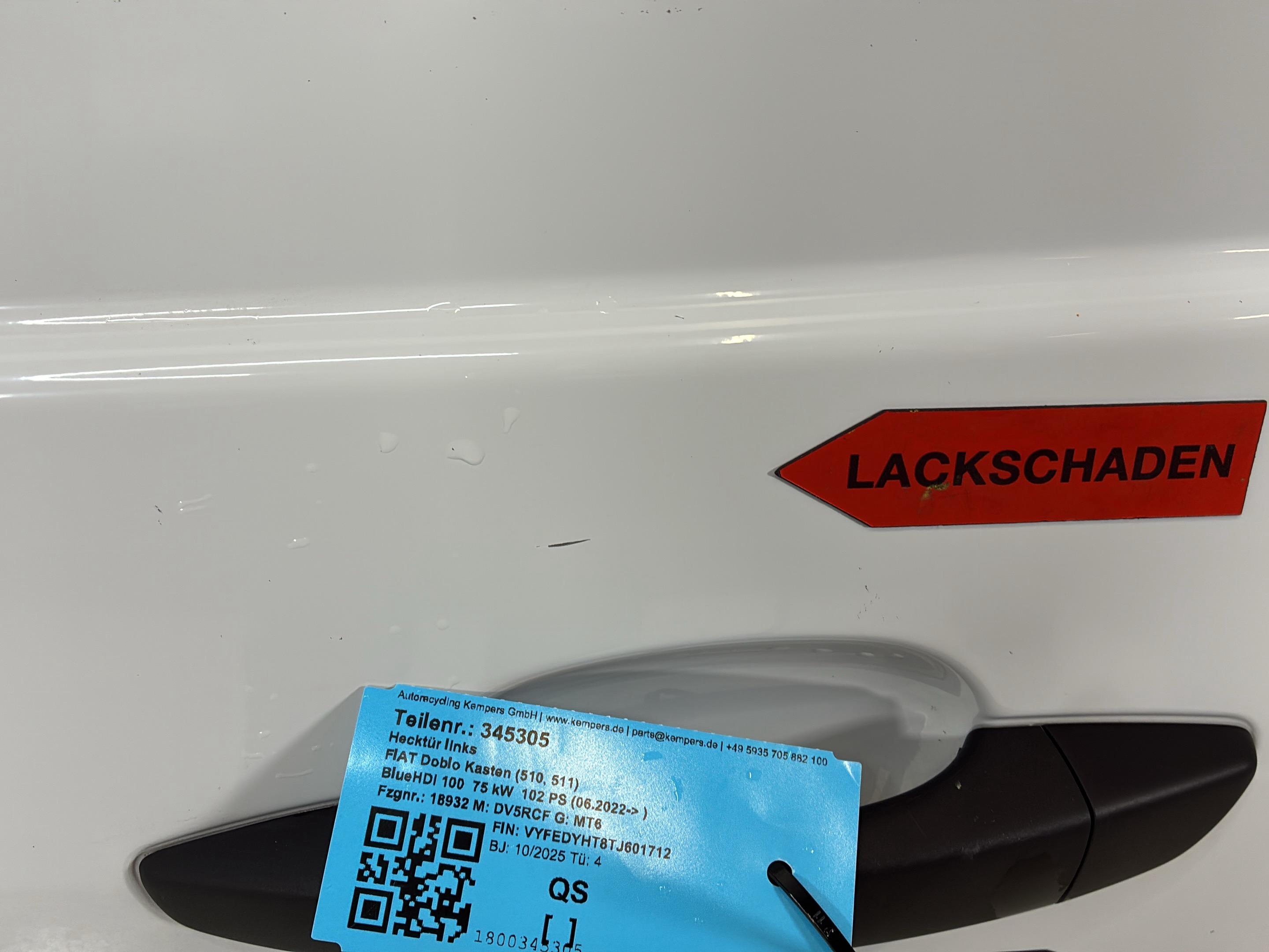 Achterportier links FIAT Doblo Kasten (510, 511) BlueHDi 100  75 kW  102 PS (06.2022-> )