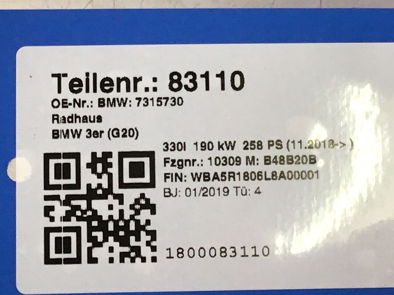 Radhaus links vorne BMW 3er (G20) 330i  190 kW  258 PS (11.2018-> )