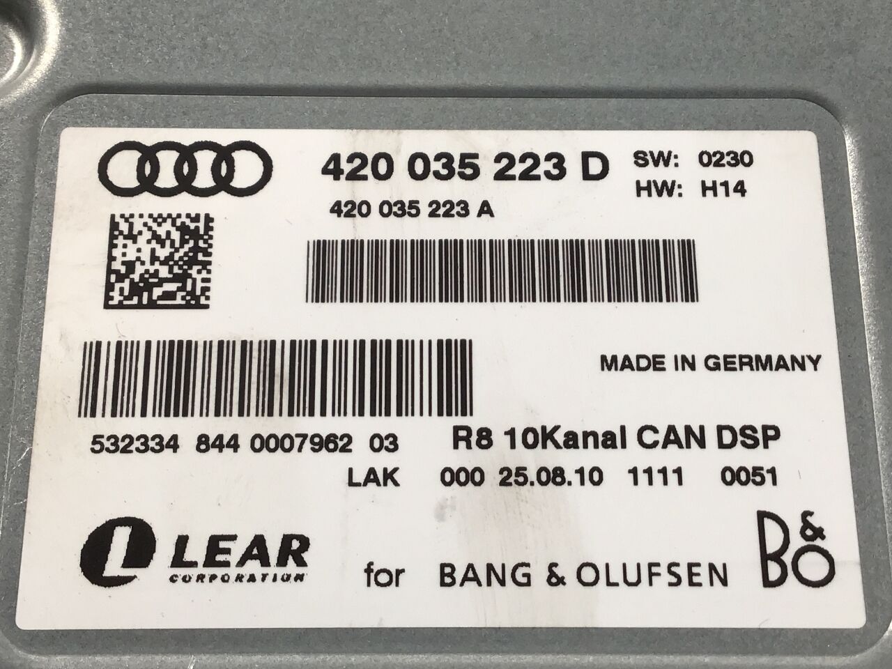 Loudspeaker system AUDI R8 Spyder (42) 5.2 FSI quattro  386 kW  525 PS (02.2010-07.2015)